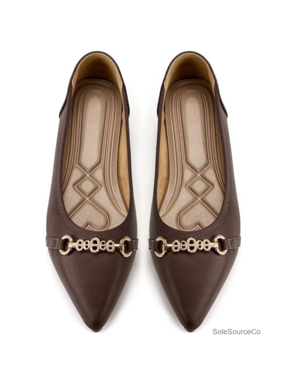 Faux Vegan Leather Pointed Toe Ballet Flats Women Slip On Comfort Work Shoes